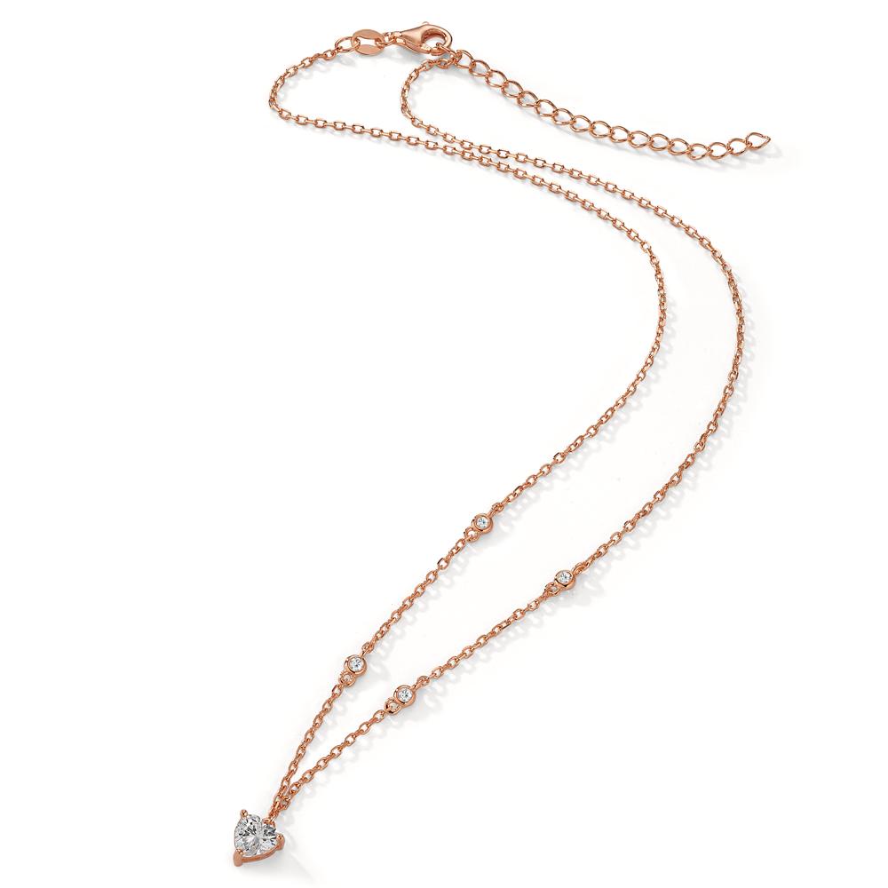 Collier Sølv Zirconia 5 Sten rose forgyldt Hjerte 40-45 cm