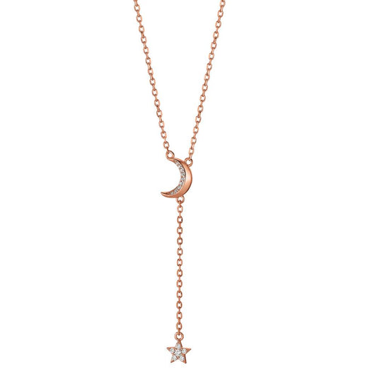 Collier Sølv Zirconia rose forgyldt måne 40-45 cm