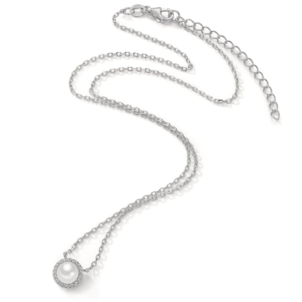 Collier Sølv Zirconia rhodineret Ferskvands kulturperle 40-45 cm Ø9 mm