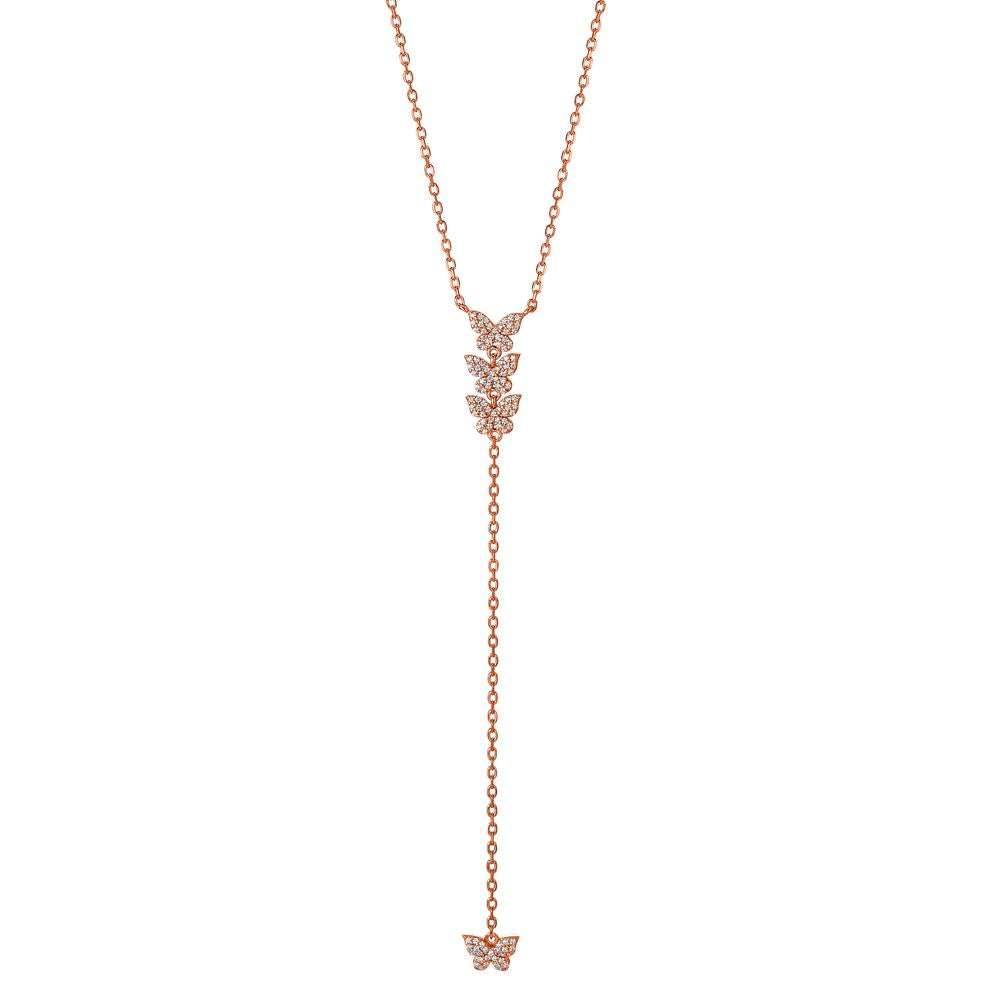 Collier Sølv Zirconia rose forgyldt sommerfugl 40-45 cm