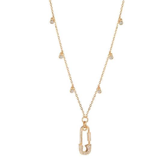 Collier Sølv Zirconia gul forgyldt Sikkerhedsnål 40-45 cm