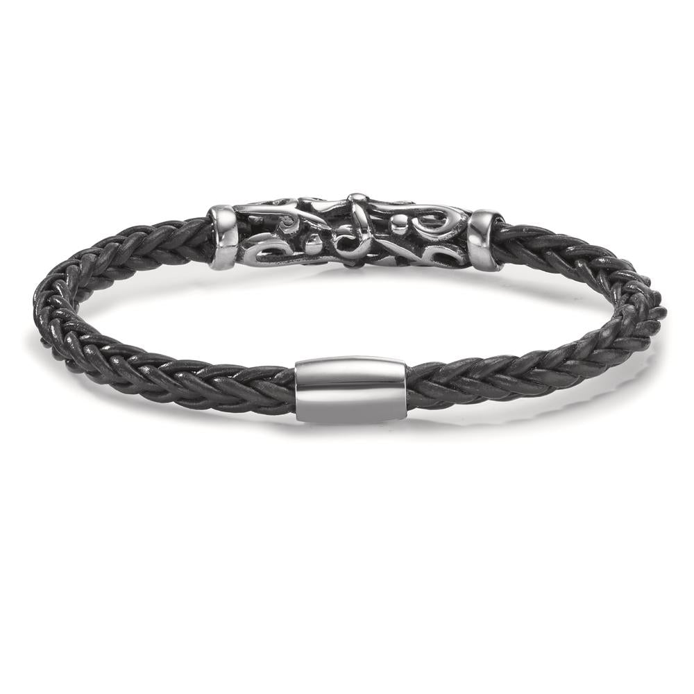 Armbånd Rustfrit stål, Læder patineret 22 cm Ø6.5 mm