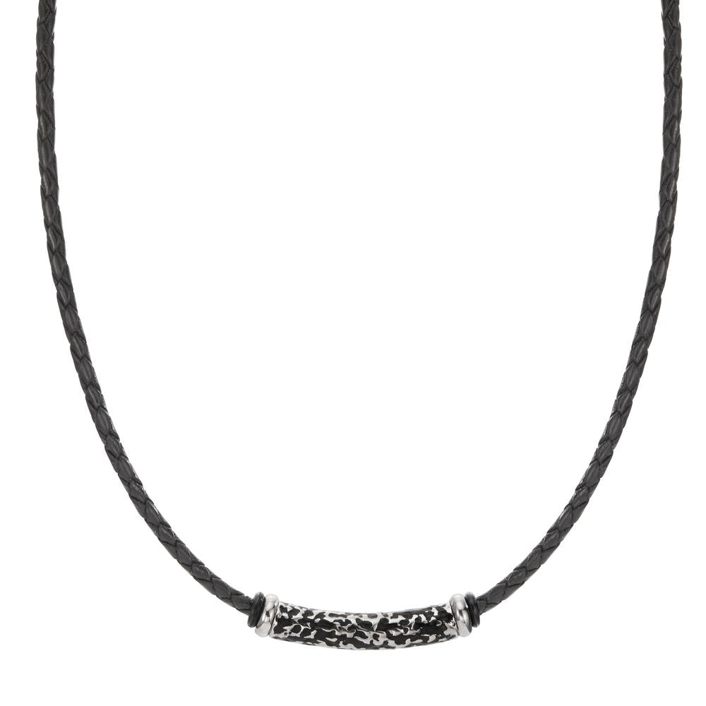 Collier Rustfrit stål, Læder sort IP belagt 50 cm Ø3.7 mm