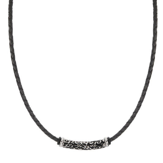 Collier Rustfrit stål, Læder sort IP belagt 50 cm Ø3.7 mm