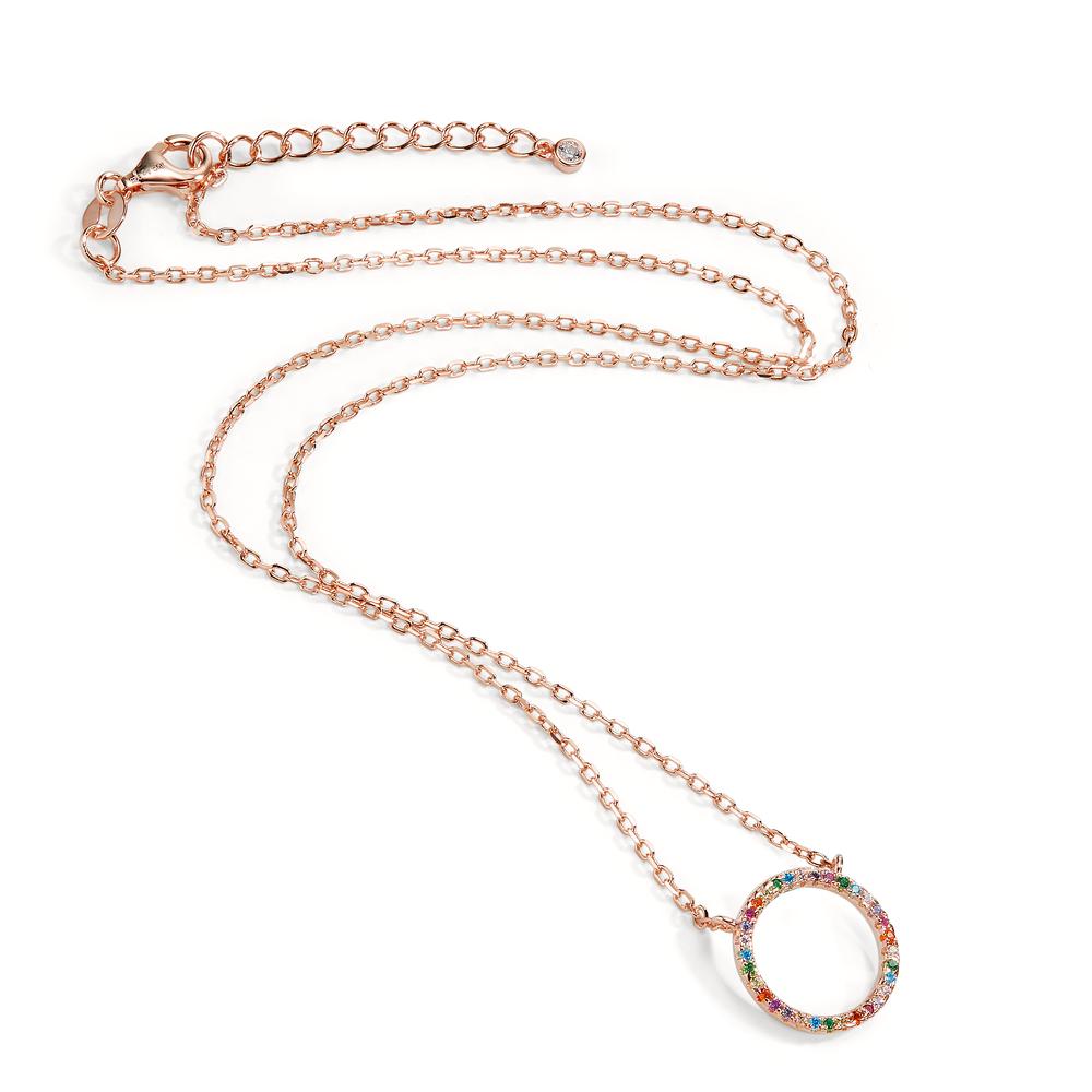 Collier Sølv Zirconia farverig rose forgyldt 42-45 cm Ø14 mm