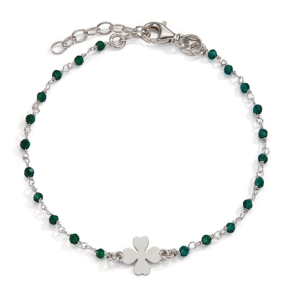 Armbånd Sølv Krystal grøn , 20 Sten rhodineret Shamrock 15.5-18.5 cm