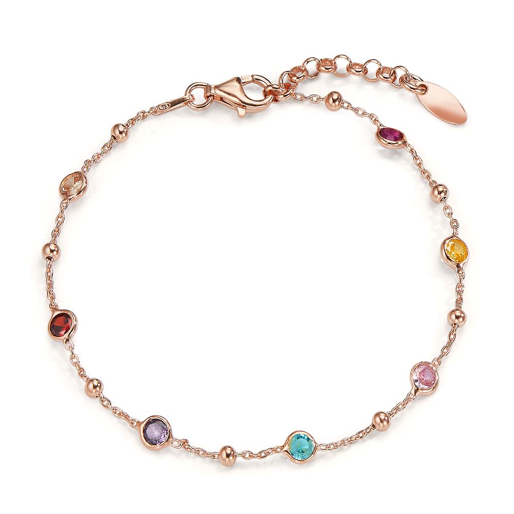 Armbånd Sølv Zirconia farverig , 7 Sten rose forgyldt 17-19 cm