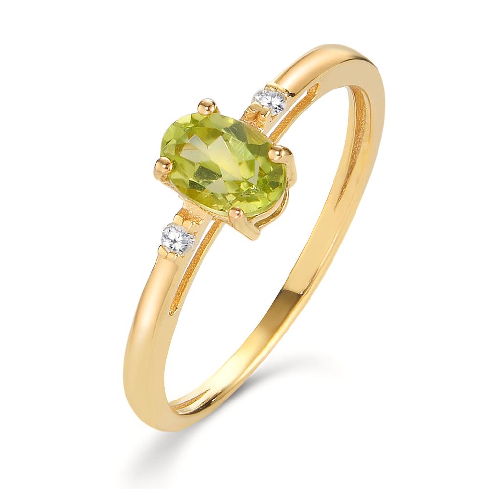 Fingerring 750/18K guld Peridot 0.50 ct, Diamant 0.03 ct, 2 Sten , w-si