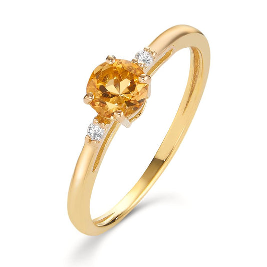 Fingerring 750/18K guld Citrin 0.50 ct, Diamant 0.032 ct, 2 Sten , w-si