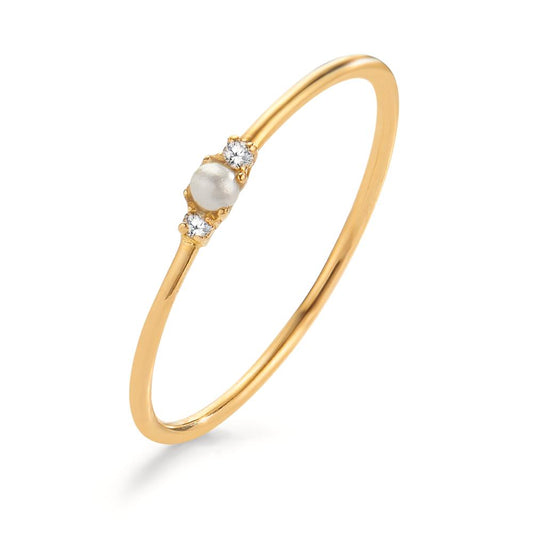 Fingerring 750/18K guld Diamant 0.02 ct, 2 Sten , w-si Ferskvands kulturperle