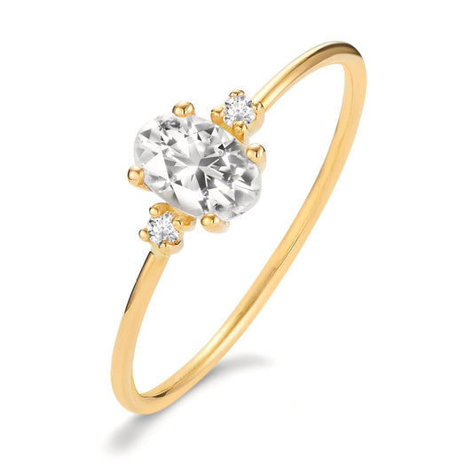 Fingerring 750/18K guld Diamant 0.03 ct, 3 Sten , w-si, Topas hvid