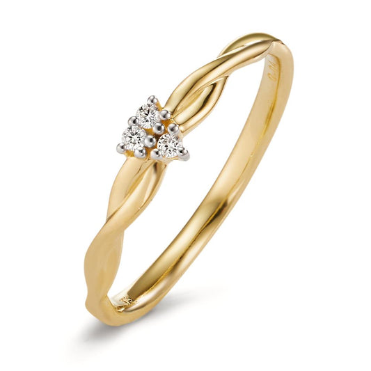 Fingerring 375/9K guld Diamant 0.04 ct, 3 Sten , w-si