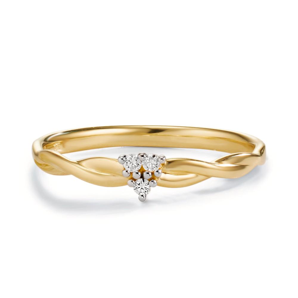 Fingerring 375/9K guld Diamant 0.04 ct, 3 Sten , w-si