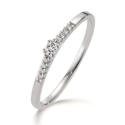 Solitaire ring 750/18K hvidguld Diamant 0.07 ct, 9 Sten , w-si