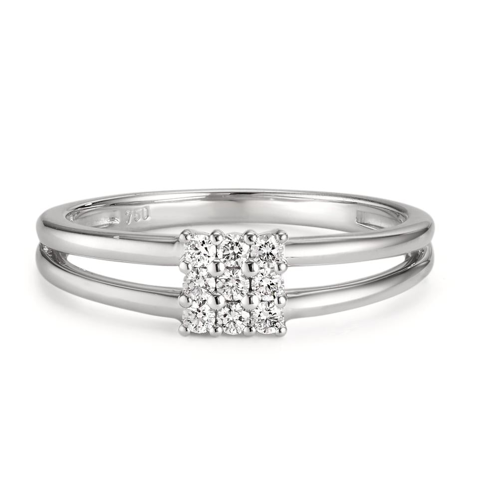 Fingerring 750/18K hvidguld Diamant 0.18 ct, 9 Sten , w-si