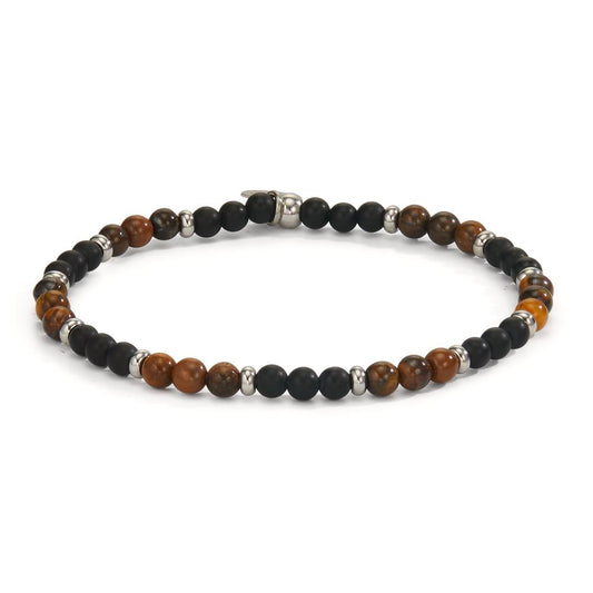 Armbånd Rustfrit stål Tiger øje, Onyx 19 cm Ø4.5 mm