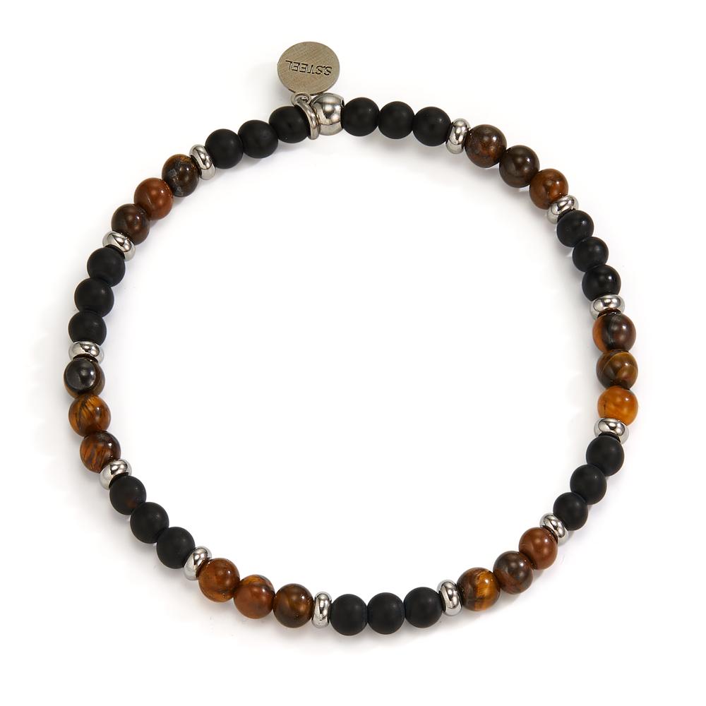 Armbånd Rustfrit stål Tiger øje, Onyx 19 cm Ø4.5 mm