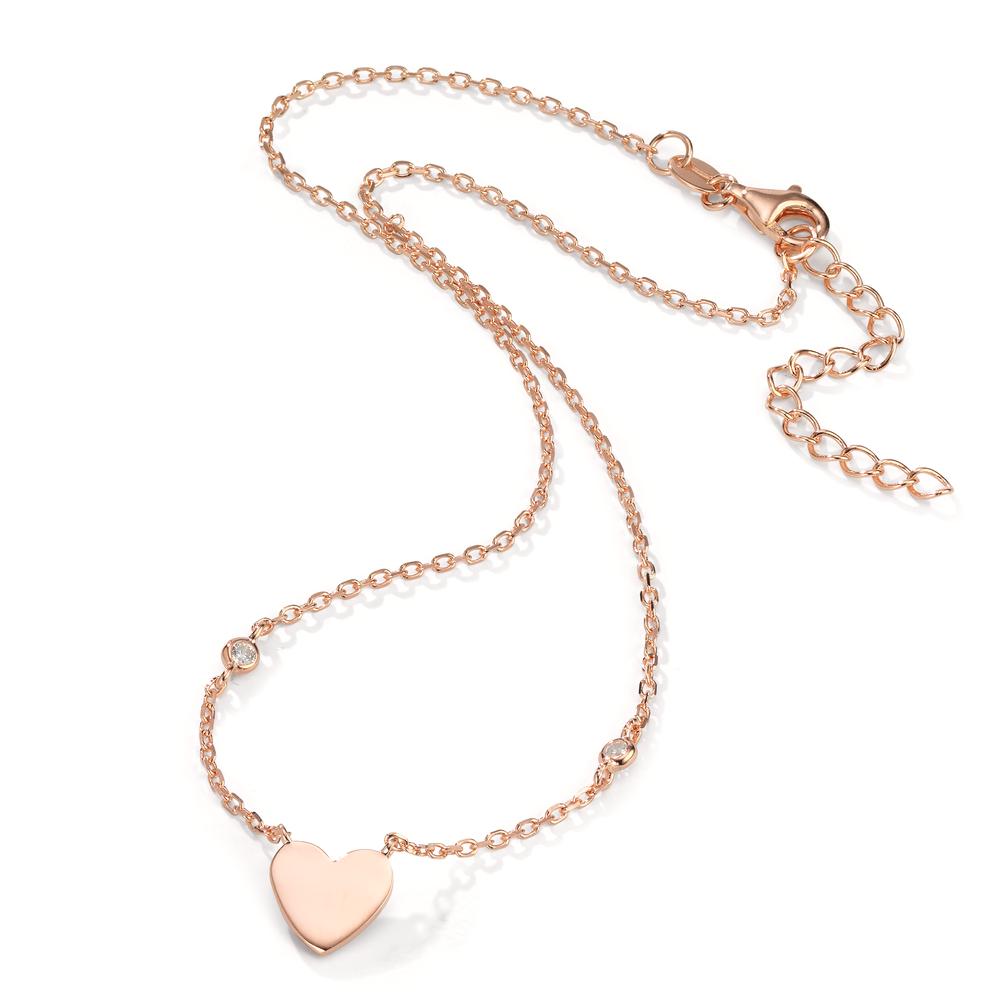 Collier Sølv Zirconia 2 Sten rose forgyldt Hjerte 30-34 cm