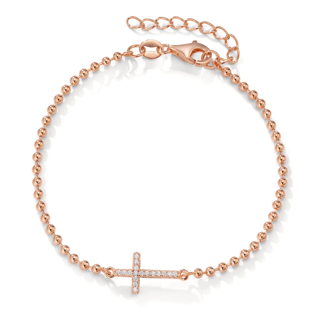 Armbånd Sølv Zirconia 17 Sten rose forgyldt Kryds 16-19 cm