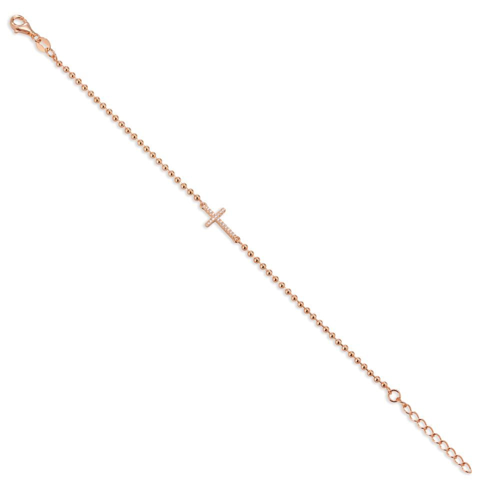 Armbånd Sølv Zirconia 17 Sten rose forgyldt Kryds 16-19 cm