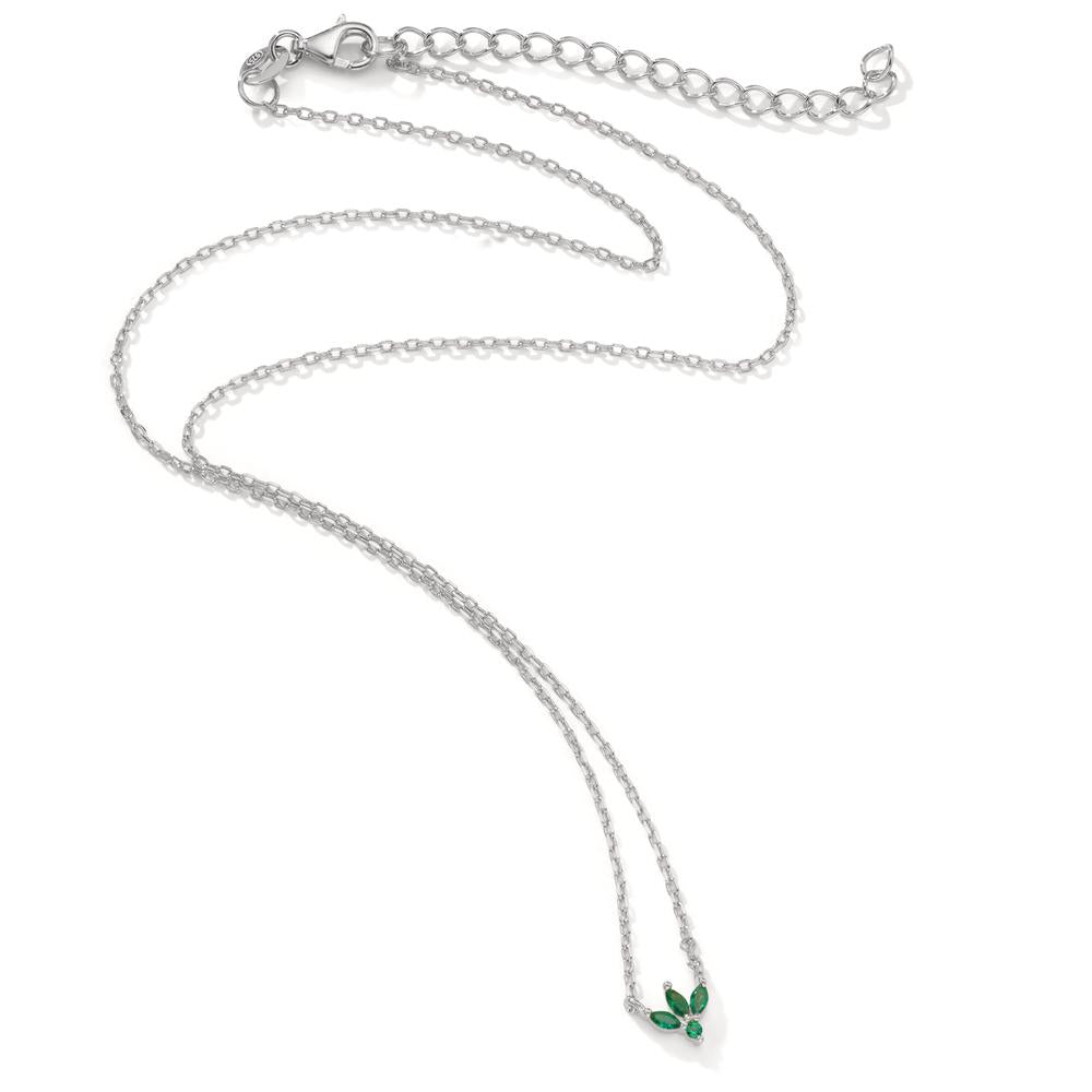 Collier Sølv Zirconia grøn , 4 Sten rhodineret 38-42 cm