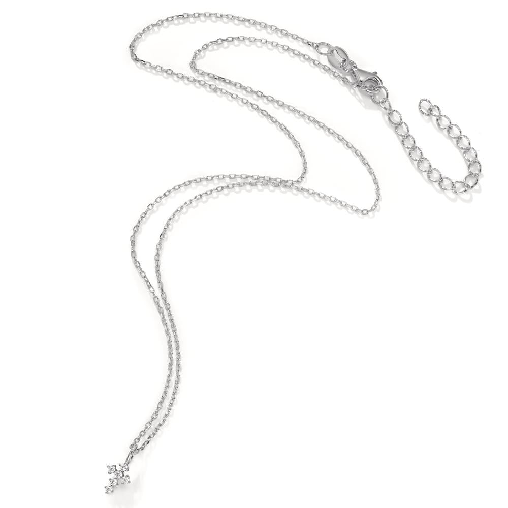 Collier Sølv Zirconia 6 Sten rhodineret Kryds 40-45 cm