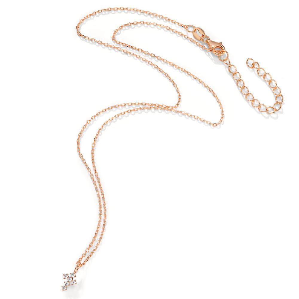 Collier Sølv Zirconia 6 Sten rose forgyldt Kryds 40-45 cm