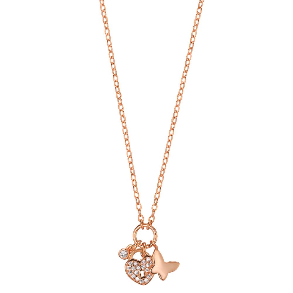 Collier Sølv Zirconia rose forgyldt Hjerte 40-45 cm