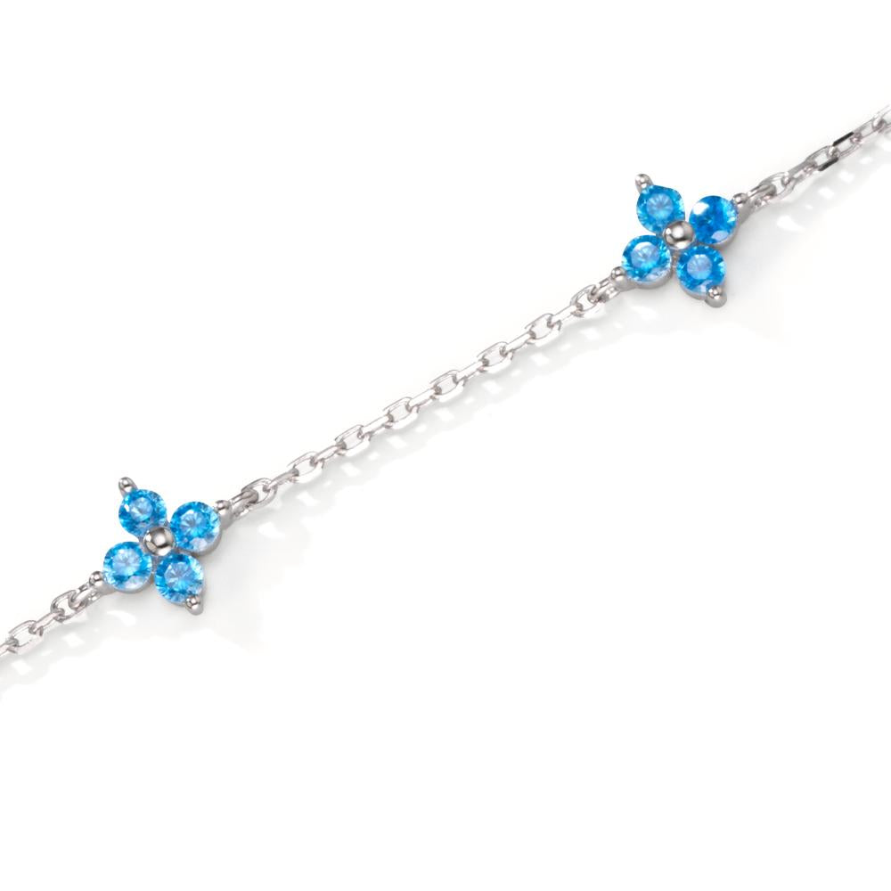 Armbånd Sølv Zirconia blå , 12 Sten rhodineret Blomst 17-20 cm