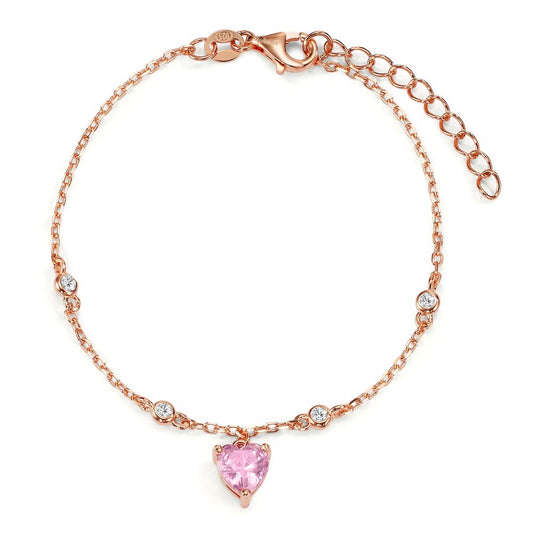 Armbånd Sølv Zirconia 5 Sten rose forgyldt Hjerte 16-19 cm