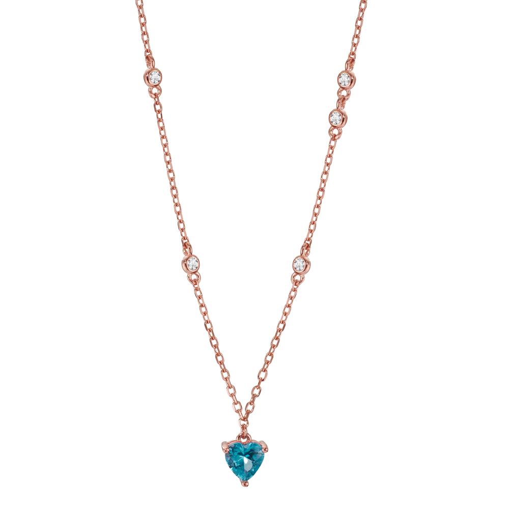 Collier Sølv Zirconia 5 Sten rose forgyldt Hjerte 39-44 cm