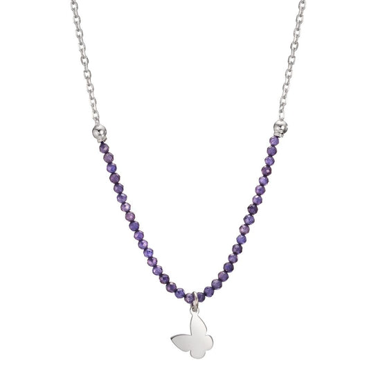 Collier Sølv Krystal violet rhodineret sommerfugl 40-44 cm