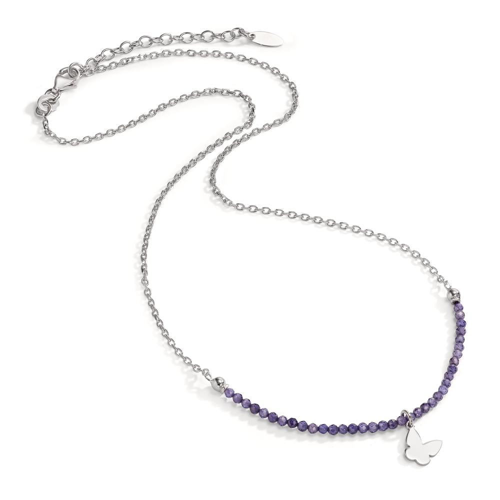 Collier Sølv Krystal violet rhodineret sommerfugl 40-44 cm