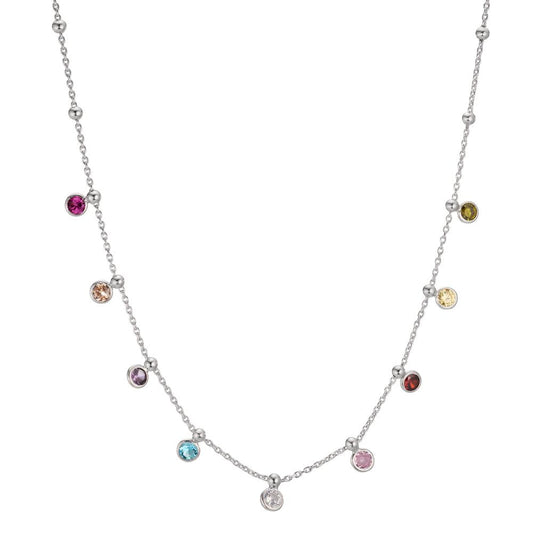 Collier Sølv Zirconia farverig , 9 Sten rhodineret 40-45 cm