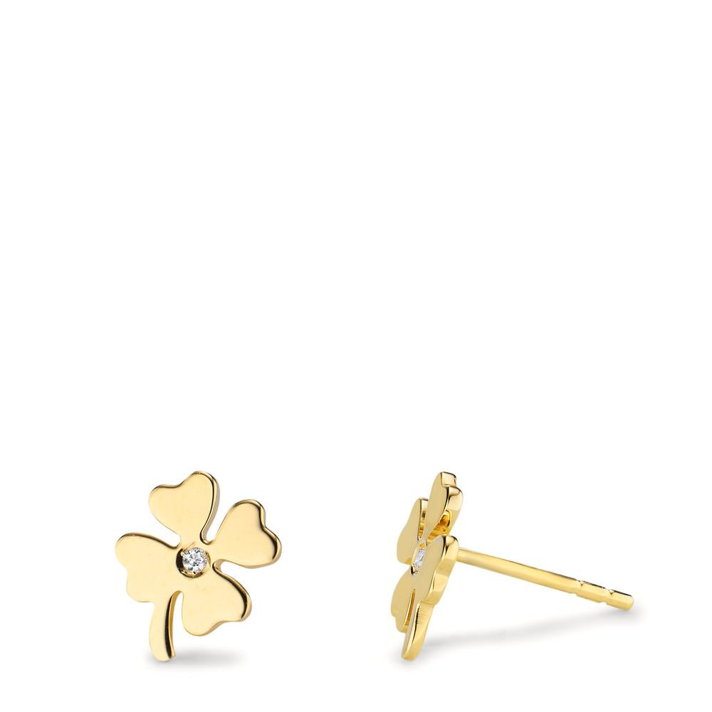 Ørestikker 585/14K guld Zirconia 2 Sten Shamrock Ø7 mm