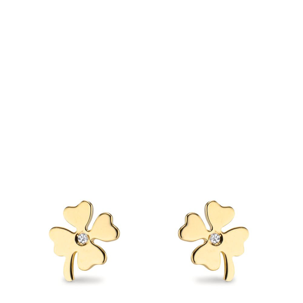 Ørestikker 585/14K guld Zirconia 2 Sten Shamrock Ø7 mm