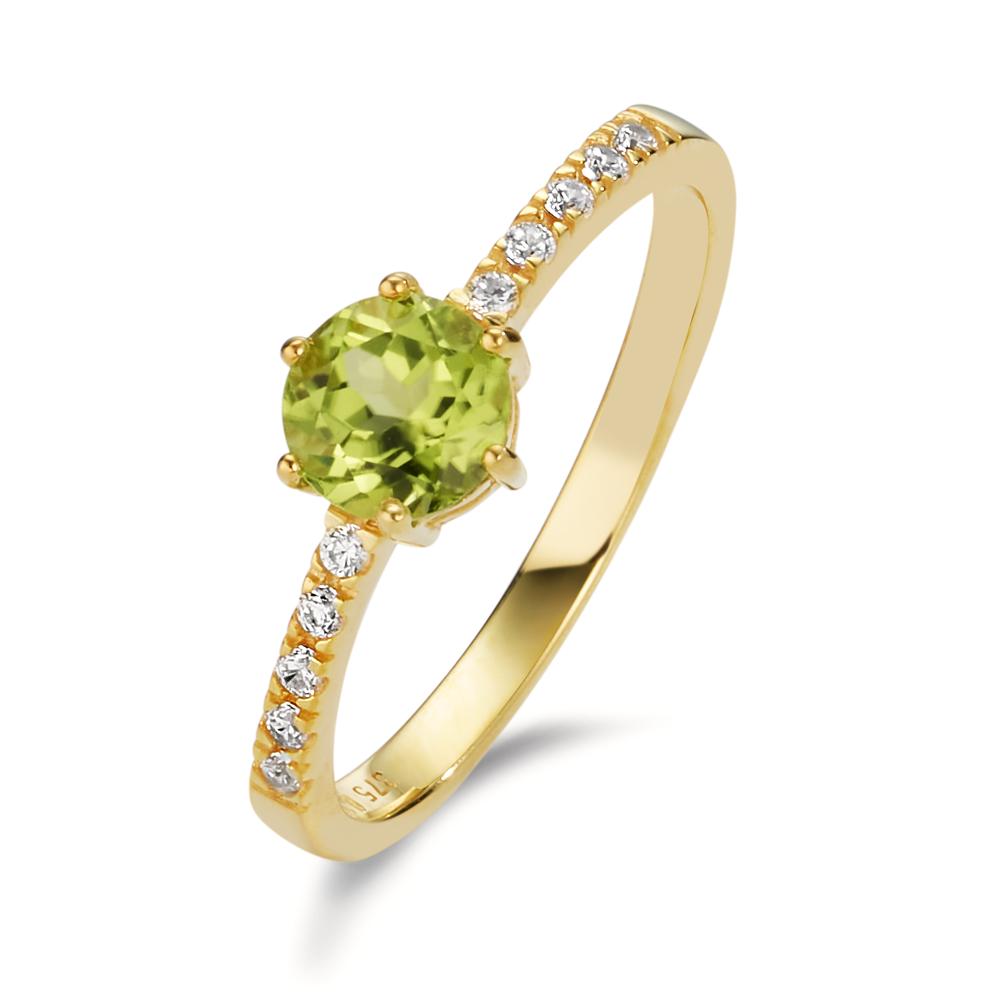 Fingerring 375/9K guld Peridot, Zirconia 10 Sten