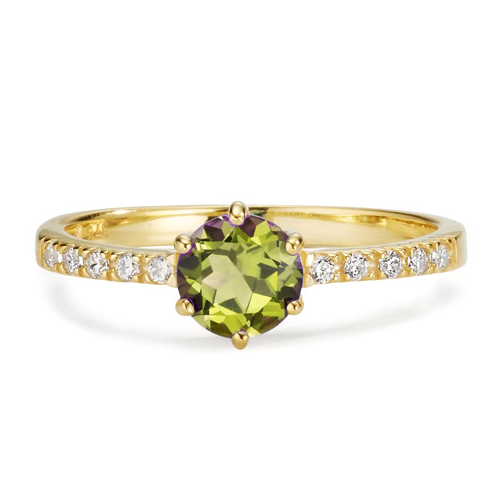 Fingerring 375/9K guld Peridot, Zirconia 10 Sten