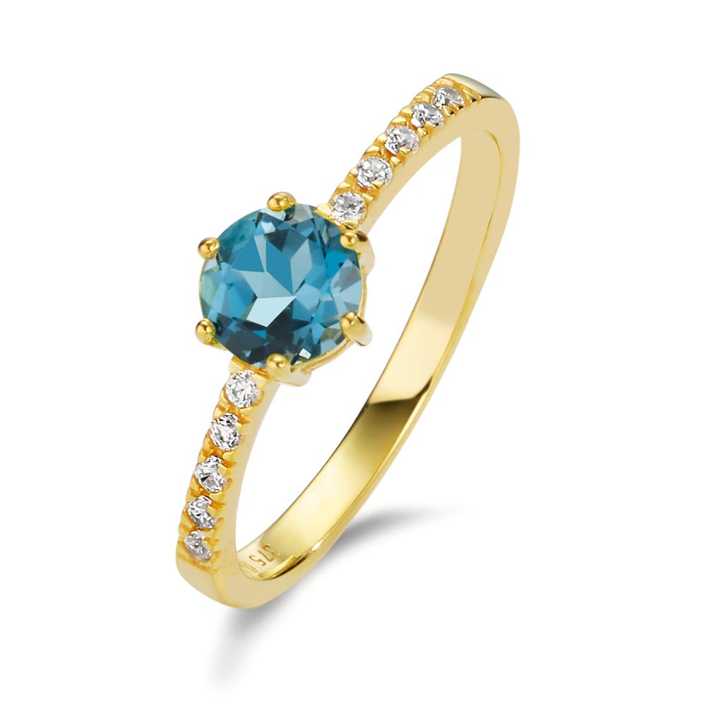 Fingerring 375/9K guld London Blue Topaz, Zirconia 10 Sten