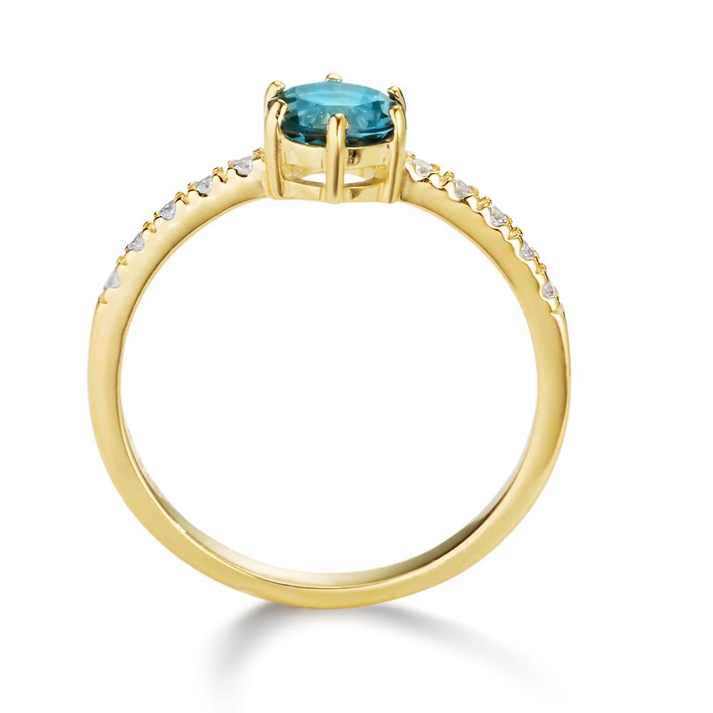 Fingerring 375/9K guld London Blue Topaz, Zirconia 10 Sten