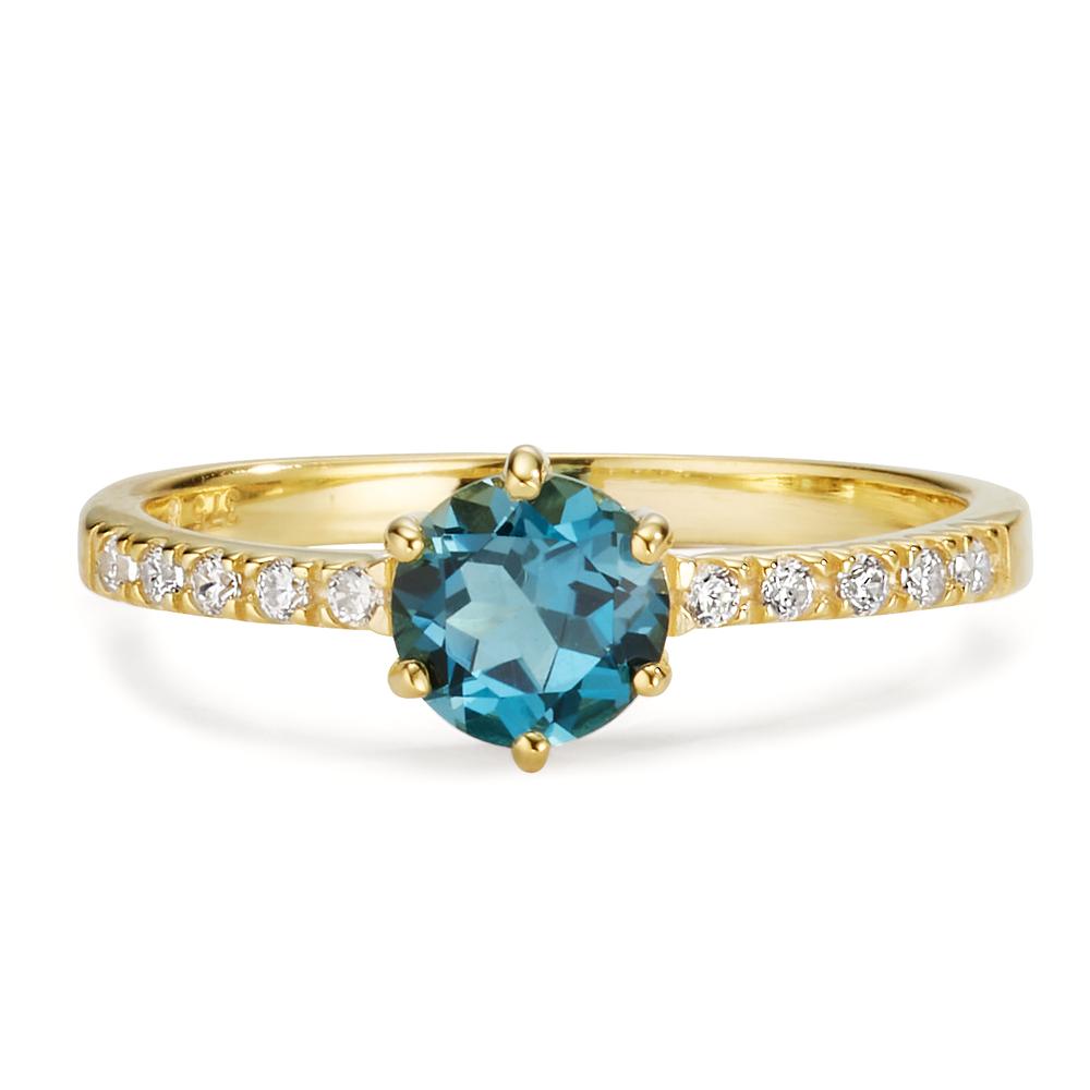 Fingerring 375/9K guld London Blue Topaz, Zirconia 10 Sten