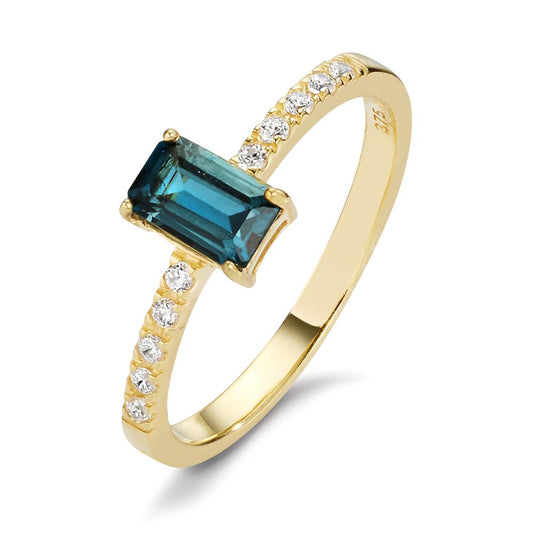 Fingerring 375/9K guld London Blue Topaz, Zirconia 10 Sten