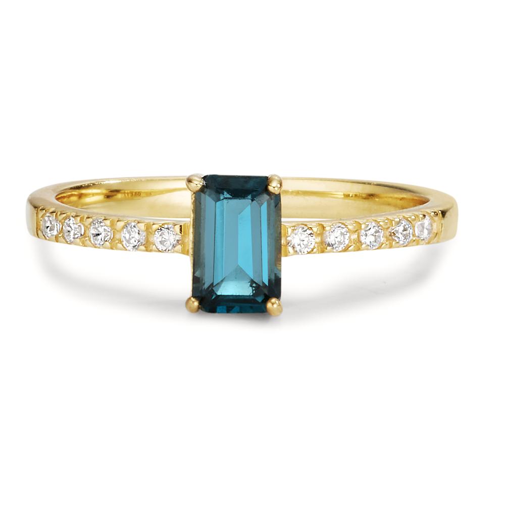 Fingerring 375/9K guld London Blue Topaz, Zirconia 10 Sten