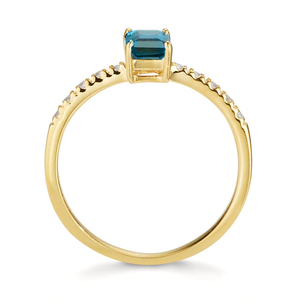 Fingerring 375/9K guld London Blue Topaz, Zirconia 10 Sten