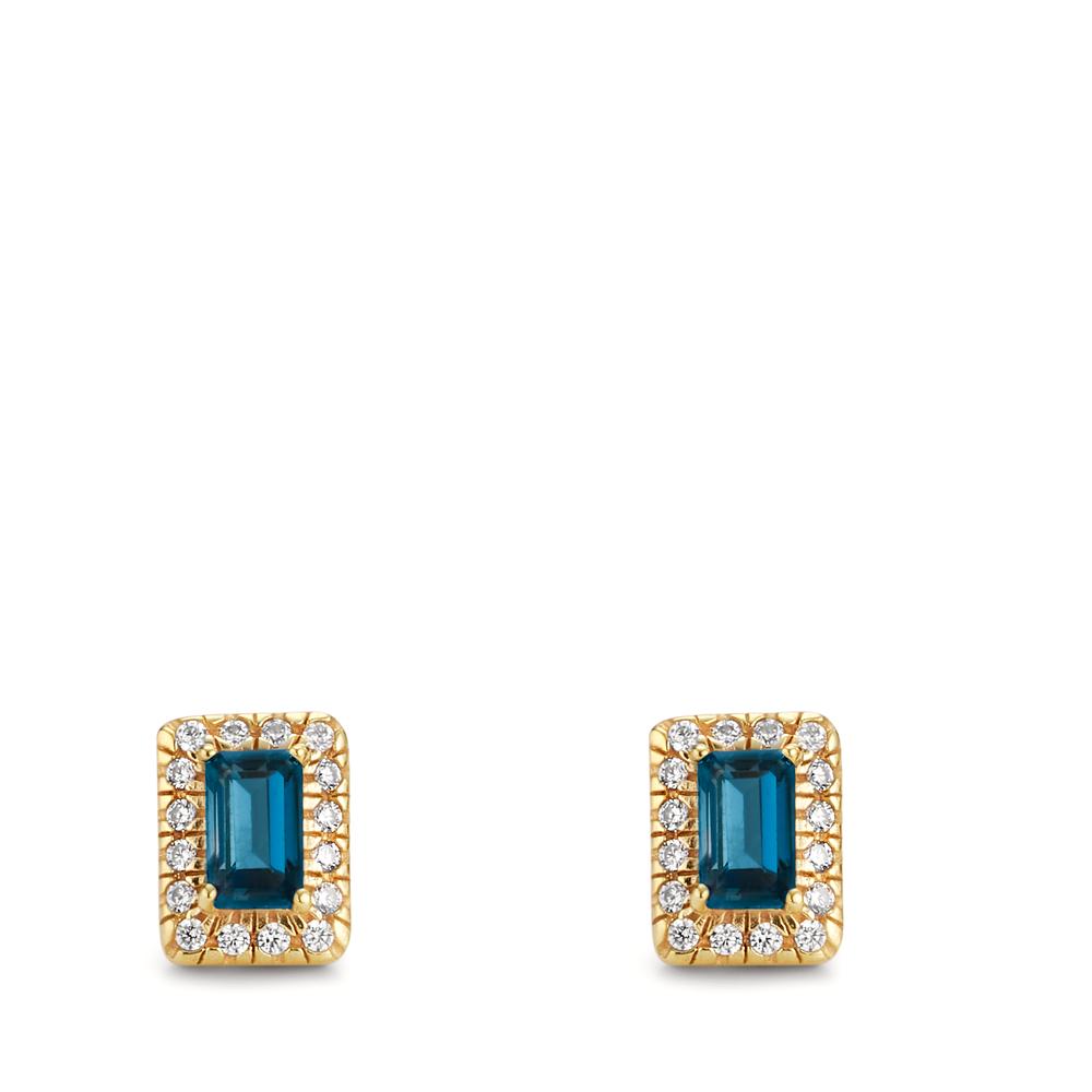 Ørestikker 375/9K guld London Blue Topaz 2 Sten, Zirconia 32 Sten