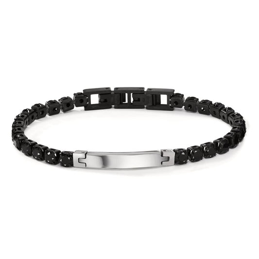 Indgraveret armbånd Rustfrit stål Zirconia sort 20-21 cm