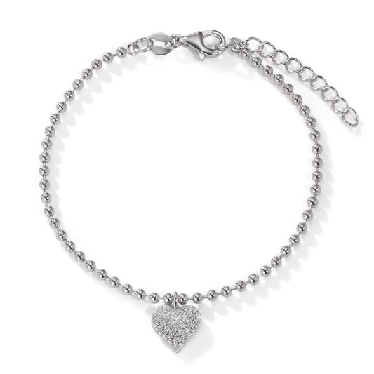 Armbånd Sølv Zirconia rhodineret Hjerte 16-19 cm