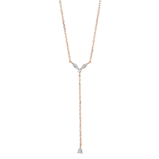 Collier Sølv Zirconia 4 Sten rose forgyldt 40-45 cm