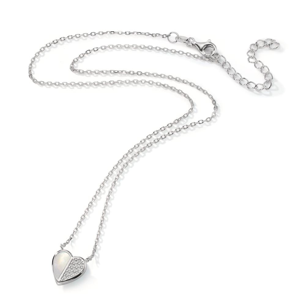 Collier Sølv Zirconia rhodineret Perlemor Hjerte 40-45 cm