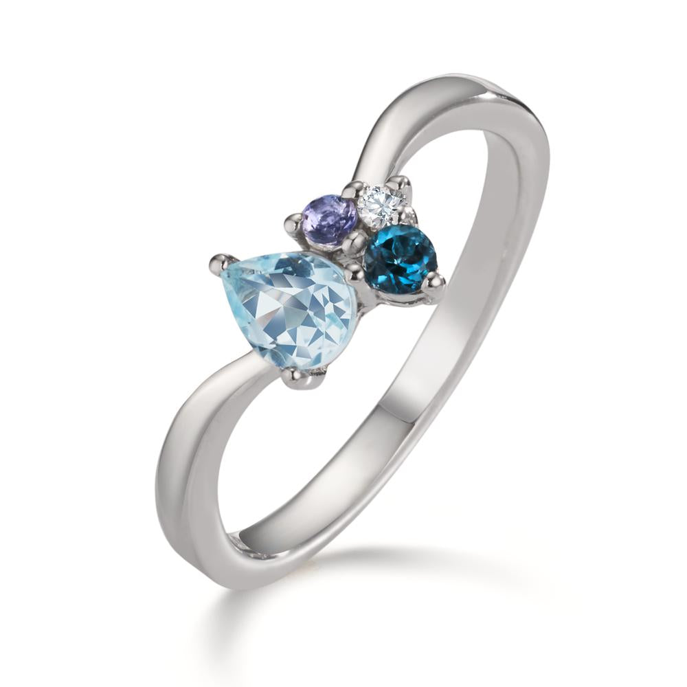 Ringe Sølv Zirconia, Lolit, London Blue Topaz, Topas blå rhodineret